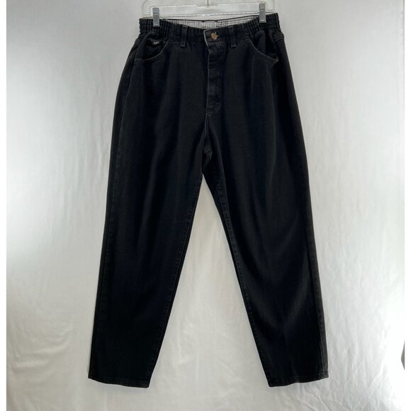 Lee Mom Jeans Womens 12P High Rise Tapered Elastic Waist Denim Relaxed Fit Black - Picture 1 of 9